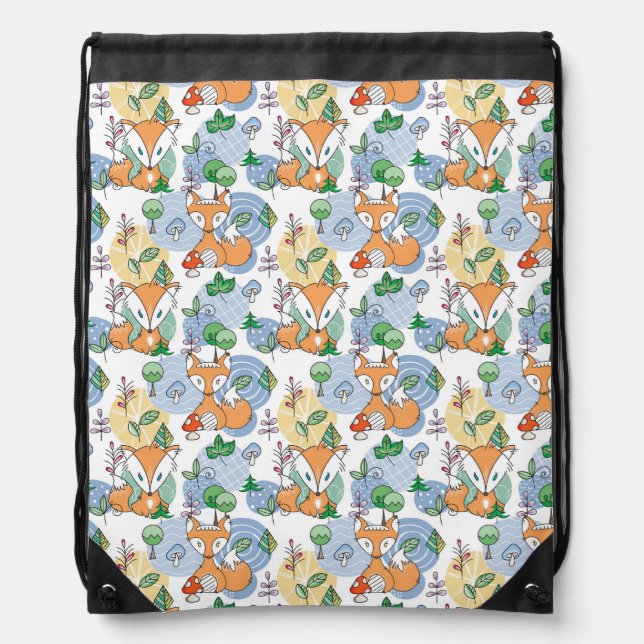 Cute Little Fox Pattern Drawstring Bag (Front)
