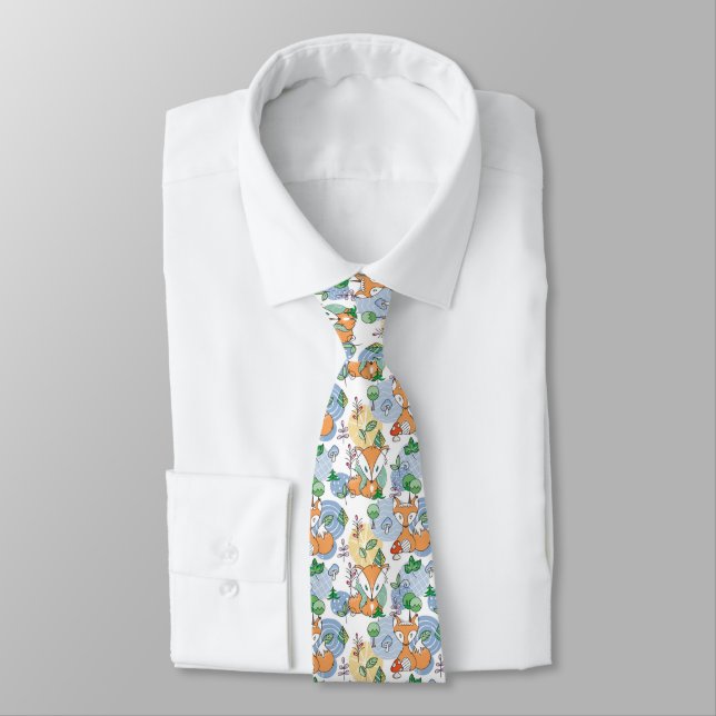 Cute Little Fox Pattern Neck Tie (Tied)