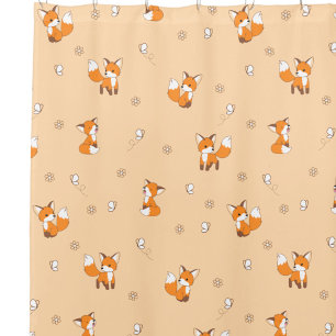 Cute Little Fox Peach Pattern Shower Curtain