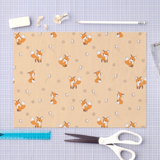 Cute Little Fox Peach Pattern Tissue Paper (Craft)