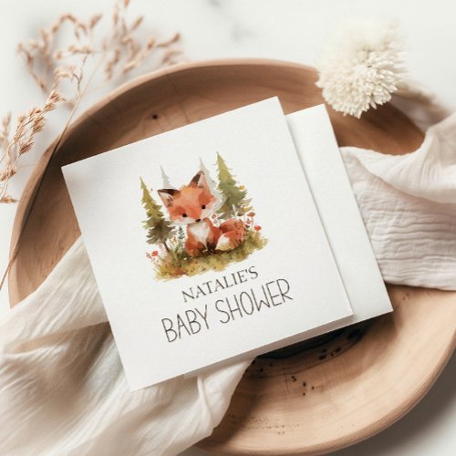 Cute Little Fox Plaid Baby Shower Napkins