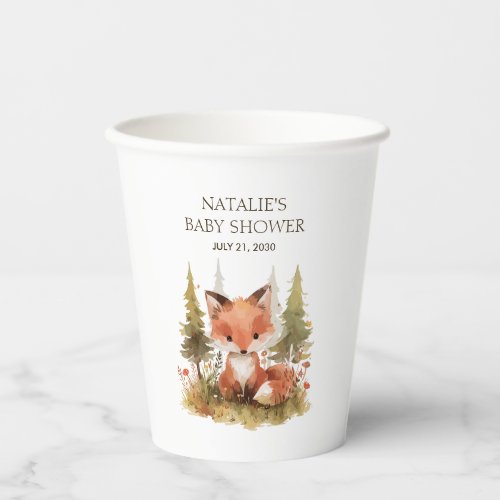 Cute Little Fox Plaid Baby Shower Party Paper Cups