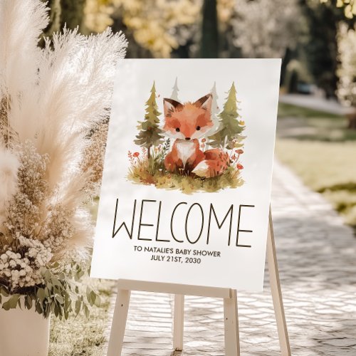 Cute Little Fox Plaid Baby Shower Welcome Sign