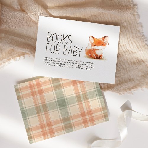 Cute Little Fox Plaid Books for Baby Shower Enclosure Card