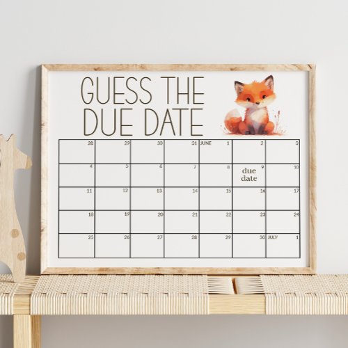 Cute Little Fox Plaid Guess Due Date Baby Shower Poster