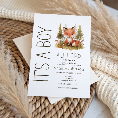 Cute Little Fox Plaid Its A Boy Baby Shower Invitation