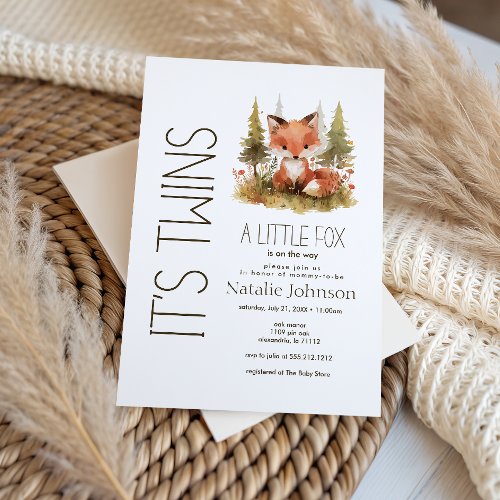 Cute Little Fox Plaid Its Twins Baby Shower Invitation