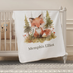 Cute Little Fox Plaid New Baby Shower Nursery Gift Blanket