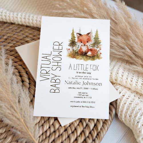 Cute Little Fox Plaid Virtual Baby Shower Invitation