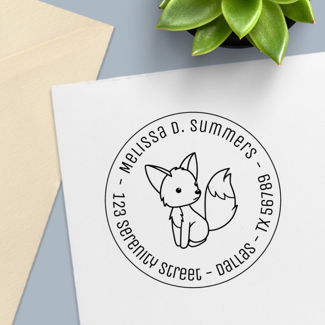 Cute Little Fox Round Address 1 Self-inking Stamp (Creator Uploaded)