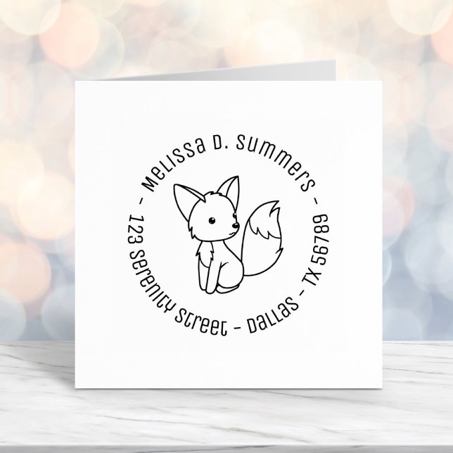 Cute Little Fox Round Address 2 Self-inking Stamp (Creator Uploaded)