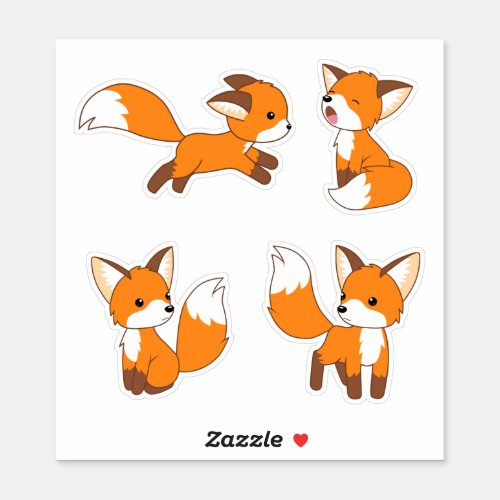 Cute Little Fox Set of 4 Sticker