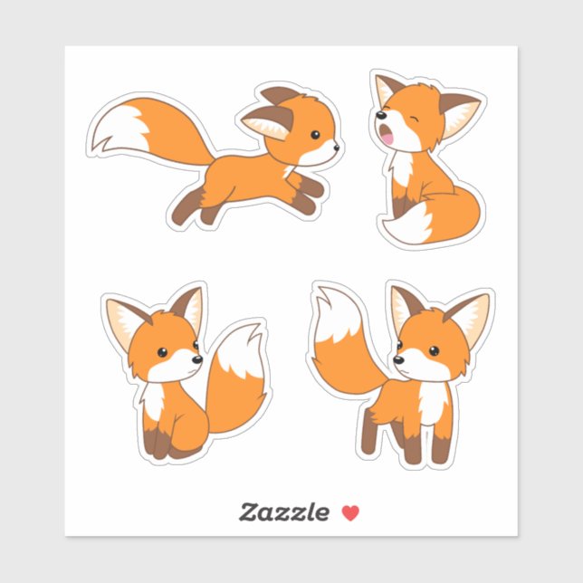 Cute Little Fox, Set of 4 Sticker (Sheet)