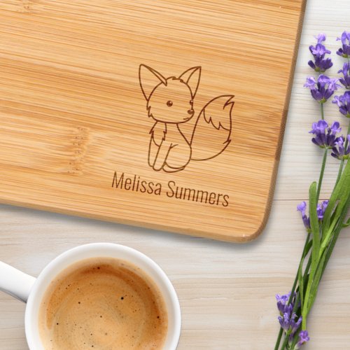 Cute Little Fox Sitting Custom Name Cutting Board