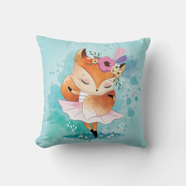 Cute Little Fox Throw Pillow (Front)