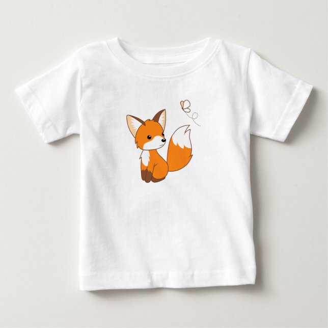 Cute Little Fox Watching Butterfly Baby T-Shirt (Front)
