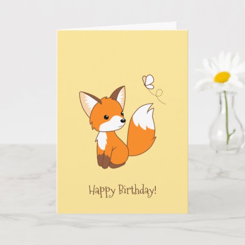 Cute Little Fox Watching Butterfly Birthday Card