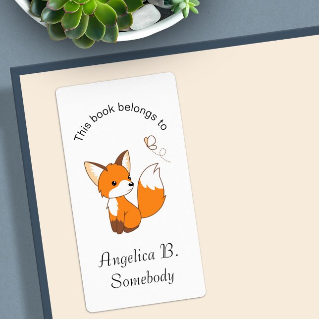 Cute Little Fox Watching Butterfly Bookplate (Creator Uploaded)