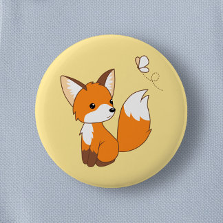 Cute Little Fox Watching Butterfly Button