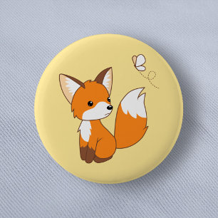 Cute Little Fox Watching Butterfly Button