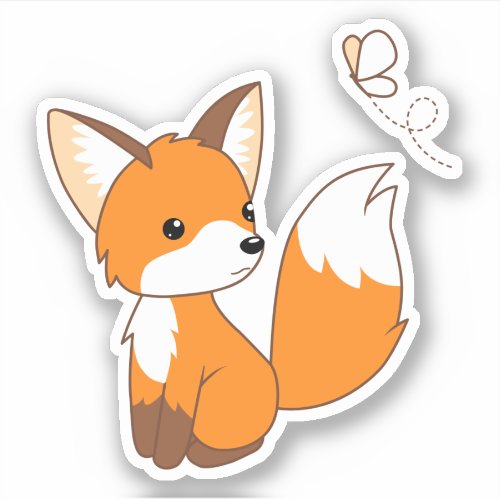 Cute Little Fox Watching Butterfly EP Sticker