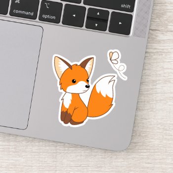 Cute Little Fox Watching Butterfly Ep Sticker by Chibibi at Zazzle