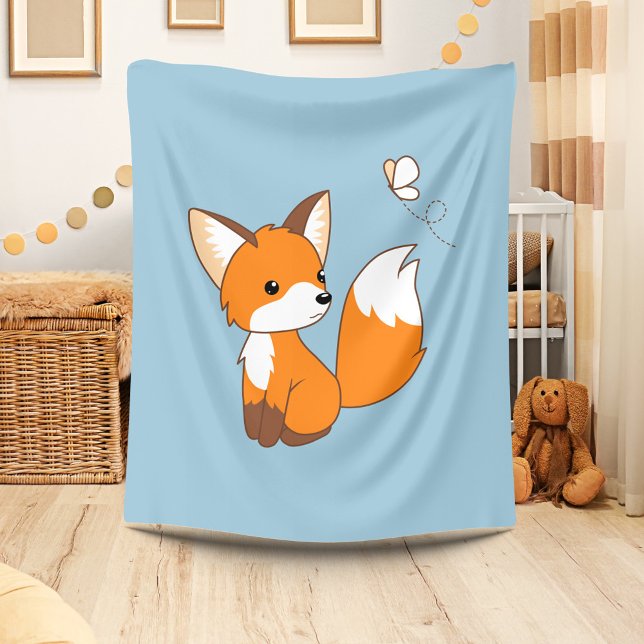 Cute Little Fox Watching Butterfly Fleece Blanket (Creator Uploaded)