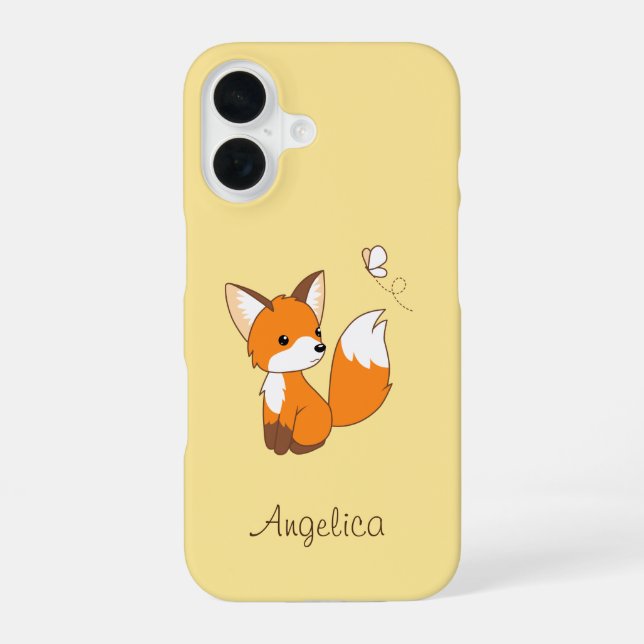 Cute Little Fox Watching Butterfly iPhone Case (Back)