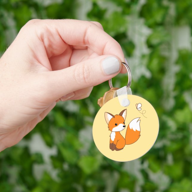 Cute Little Fox Watching Butterfly Keychain (Hand)