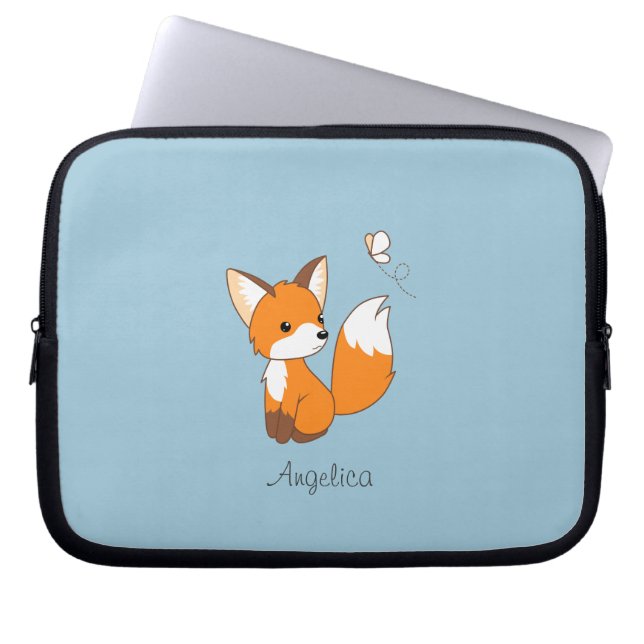 Cute Little Fox Watching Butterfly Laptop Sleeve (Front)