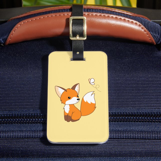 Cute Little Fox Watching Butterfly Luggage Tag (Front Insitu 2)