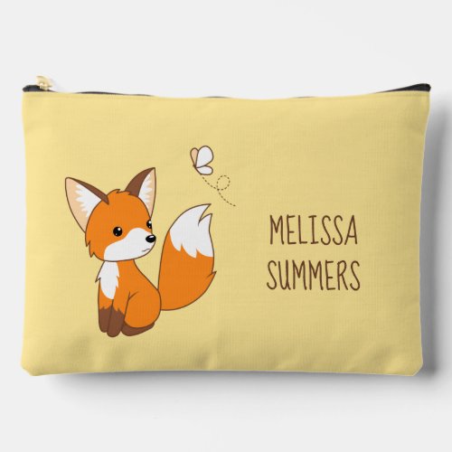 Cute Little Fox Watching Butterfly on Yellow Accessory Pouch