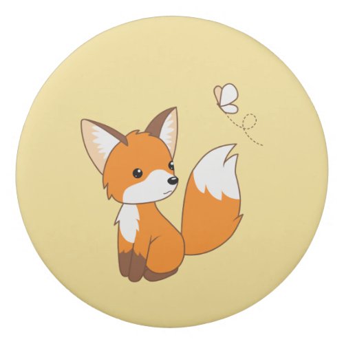 Cute Little Fox Watching Butterfly on Yellow Eraser