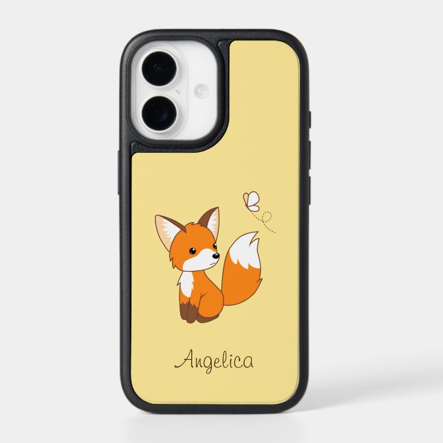 Cute Little Fox Watching Butterfly Otterbox iPhone Case (Back)