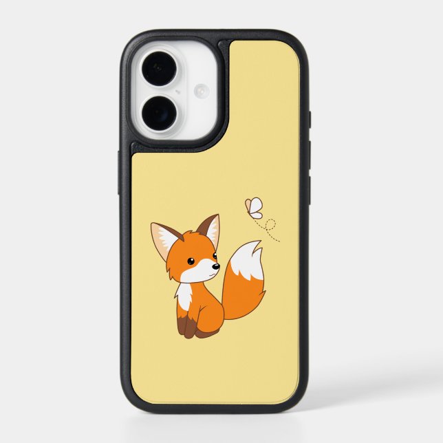 Cute Little Fox Watching Butterfly Otterbox iPhone Case (Back)