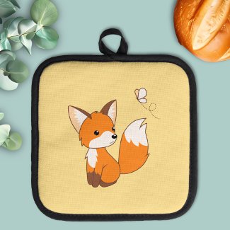 Cute Little Fox Watching Butterfly Yellow