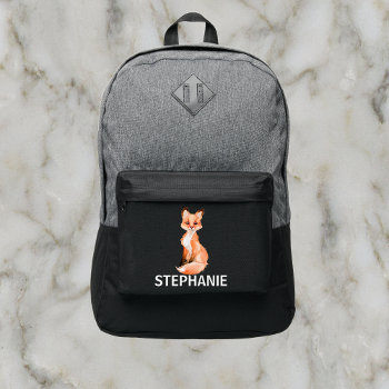 Cute Little Fox Watercolor Personalized Name Port Authority® Backpack by ColorFlowCreations at Zazzle