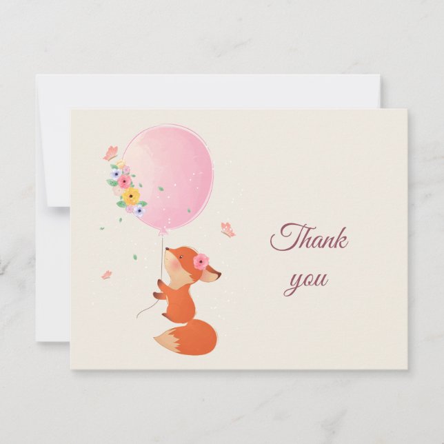 Cute little fox with balloon thank you card (Front)