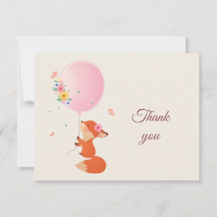 Cute little fox with balloon thank you card