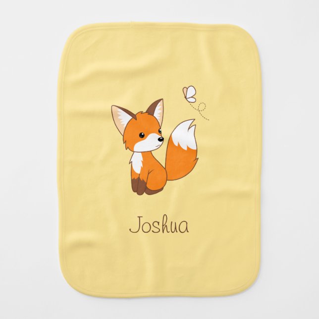 Cute Little Fox Yellow Baby Burp Cloth (Front)