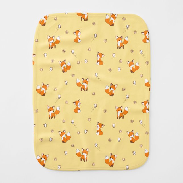 Cute Little Fox Yellow Pattern Baby Burp Cloth (Front)