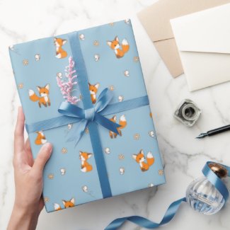 Cute Little Foxes on Blue