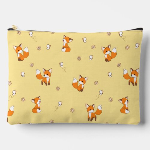 Cute Little Foxes Pattern on Yellow Accessory Pouch