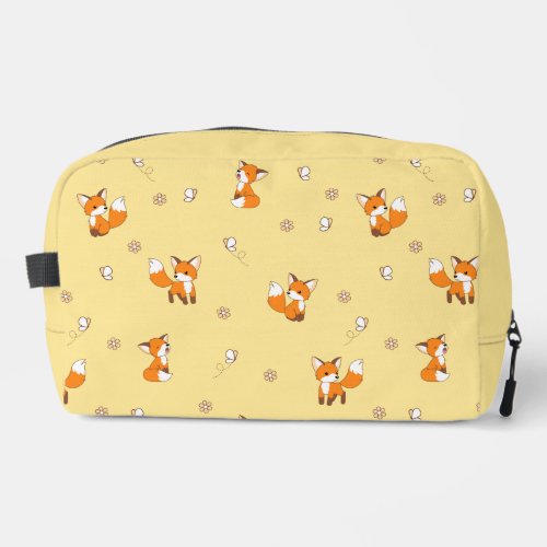 Cute Little Foxes Pattern on Yellow Dopp Kit