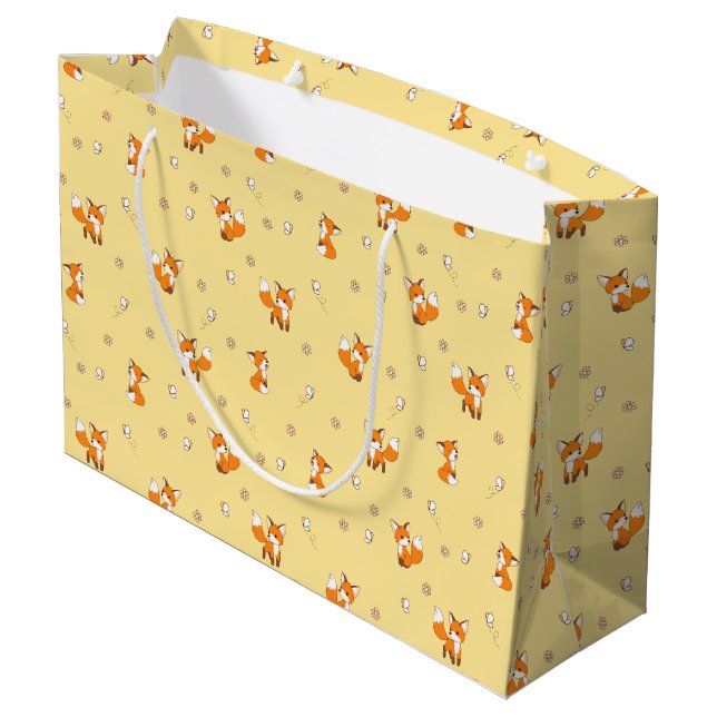 Cute Little Foxes Pattern on Yellow Large Gift Bag (Back Angled)