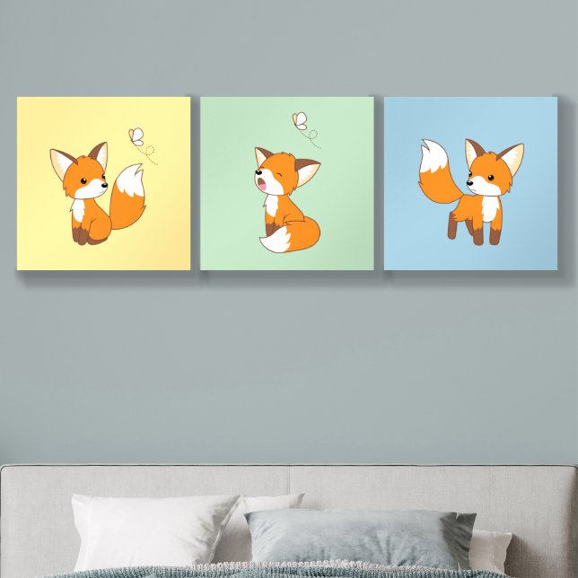 Cute Little Foxes Set of 3 Acrylic Photo Tile (Bedroom)