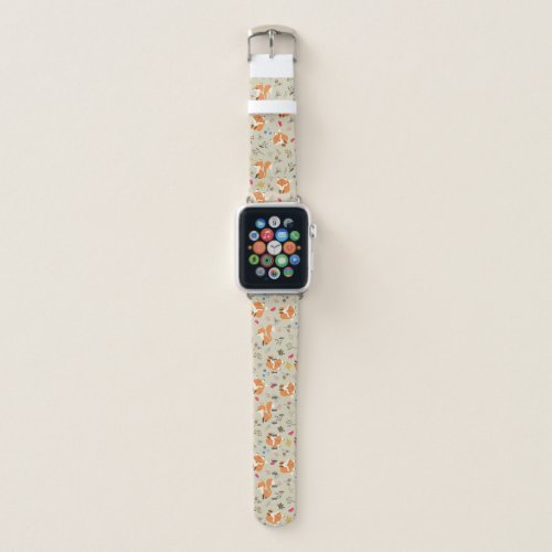 Cute Little Foxes With Autumn Forest Plants Apple Watch Band