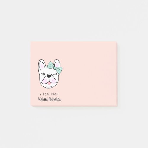Cute Little French Bulldog  Peach  Personalized Post_it Notes
