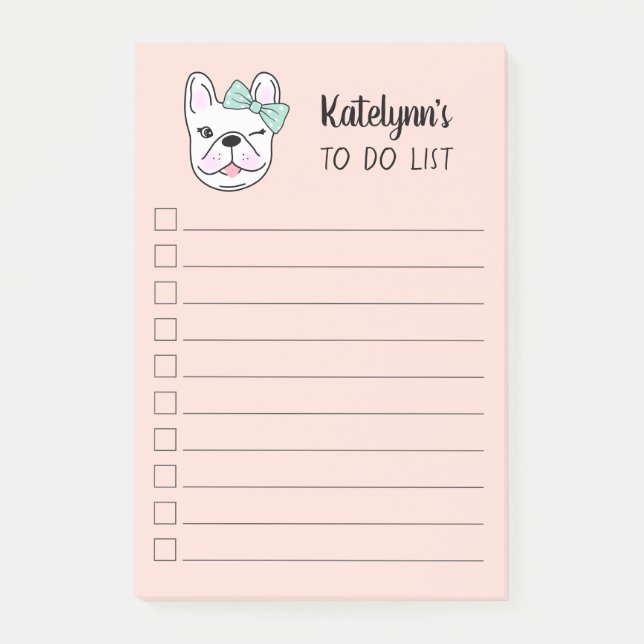 Cute Little French Bulldog | Peach | Personalized Post-it Notes (Front)