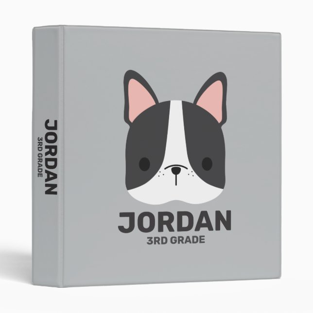 Cute Little French Bulldog with Personalized Name  3 Ring Binder (Front/Spine)